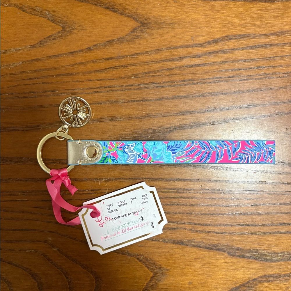 Lilly Pulitzer Blue and Pink Long Keychain Lil Earned Stripes NWT